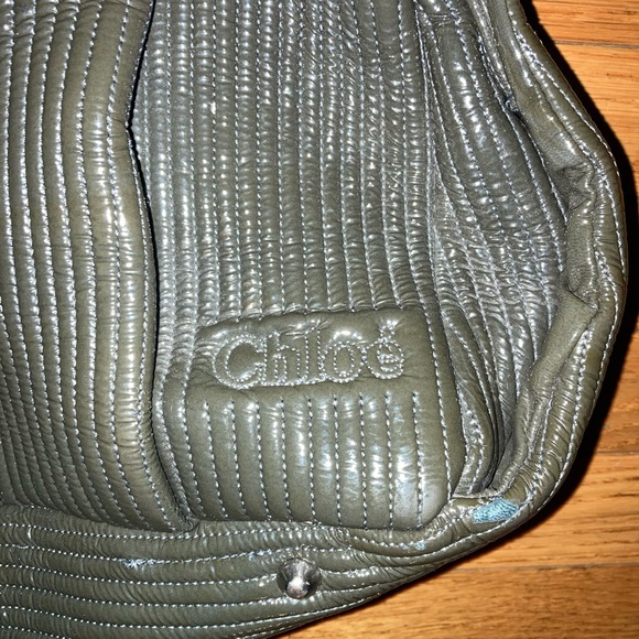 CHLOE Large OLIVE HELOISE green patent leather with silver hardware quilted bag - Picture 6 of 9